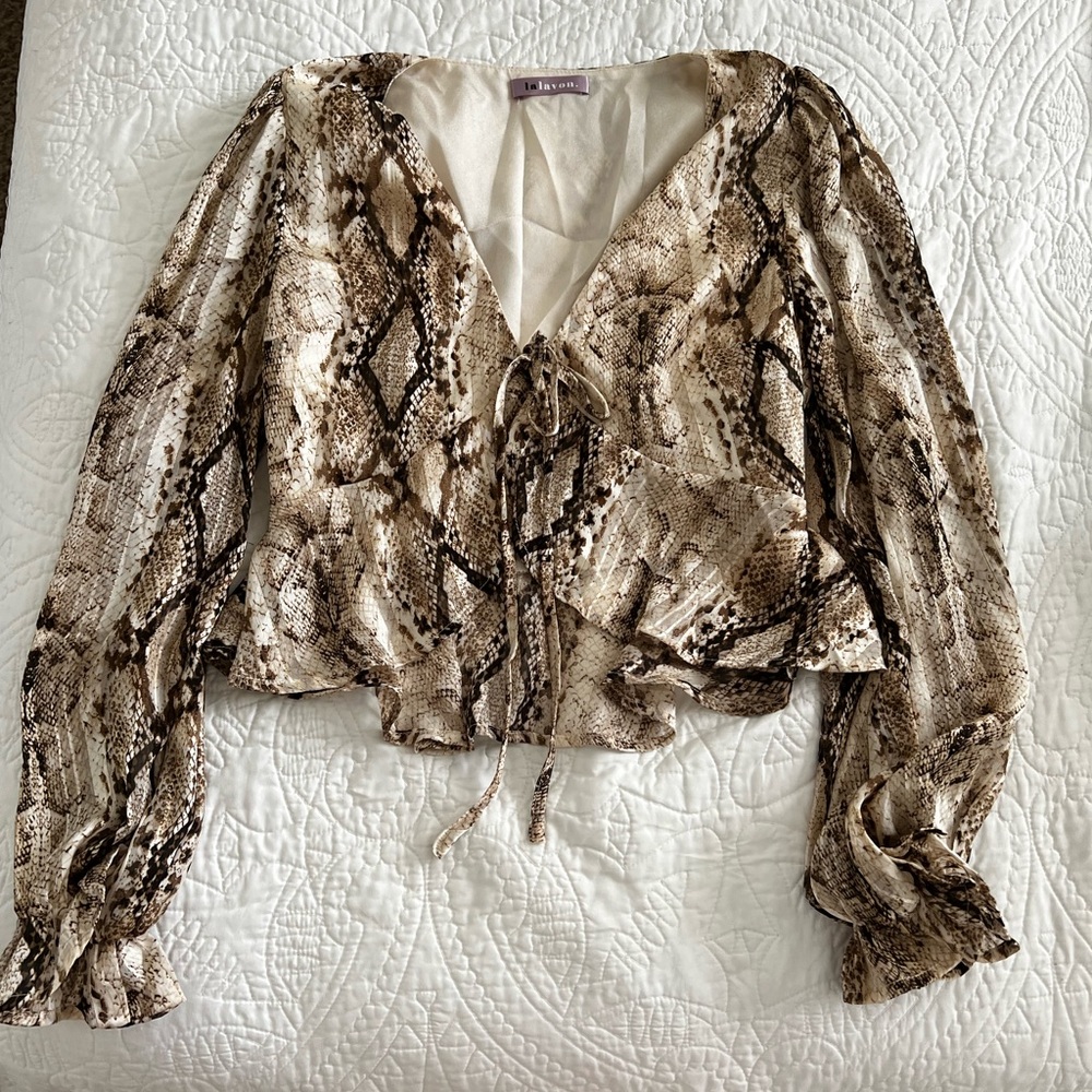 Snakeprint Tie Front Blouse